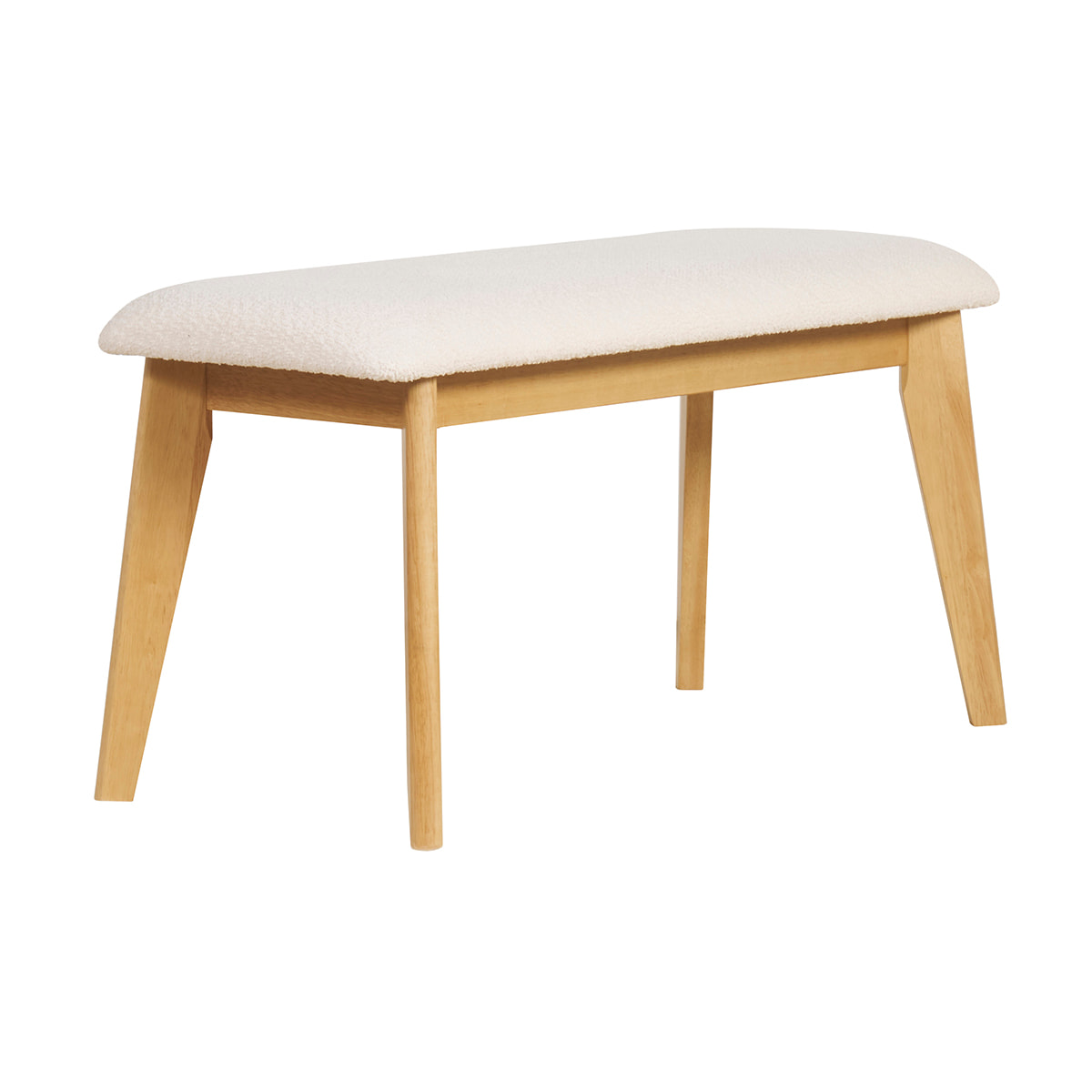 Banc scandinave en tissu effet laine bouclée blanc et bois clair L92 cm ELION