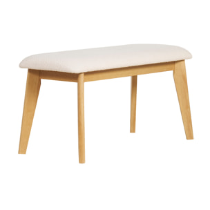 Banc scandinave en tissu effet laine bouclée blanc et bois clair L92 cm ELION
