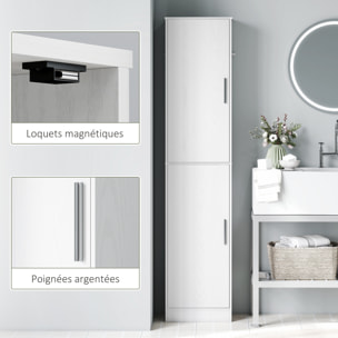 Colonne salle de bain H180 cm - 2 portes, 4 étagères réglables - effet bois blanc