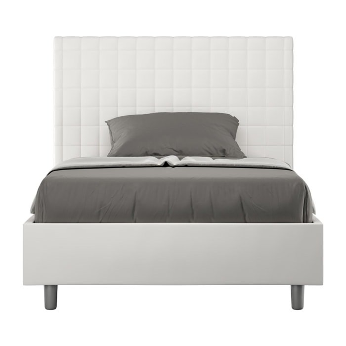 Letto una piazza e mezza contenitore imbottito 120x190 similpelle bianco Sunny