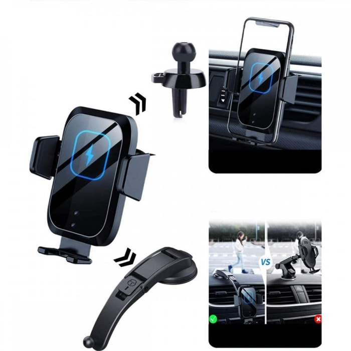 Support Téléphone Voiture pour tableau de bord de voiture avec charge à induction 15w avec bras ajustable - Noir