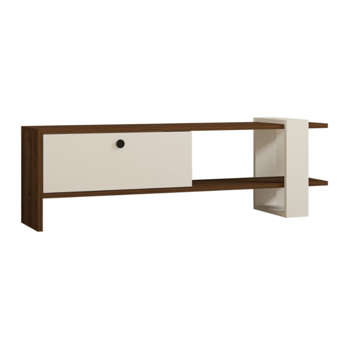 YENDI Meuble TV bois et blanc avec rangement 120 cm