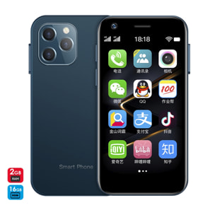 DAM Smartphone  Mini XS12 4G, Android, 2GB RAM + 16GB. Schermo da 3''. Doppia scheda SIM. 4,5x1,1x8,9 cm. Colore: blu scuro