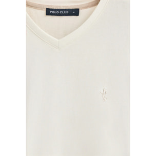 Maglietta ecrù a maniche corte e scollo a V con ricamo Rigby Best