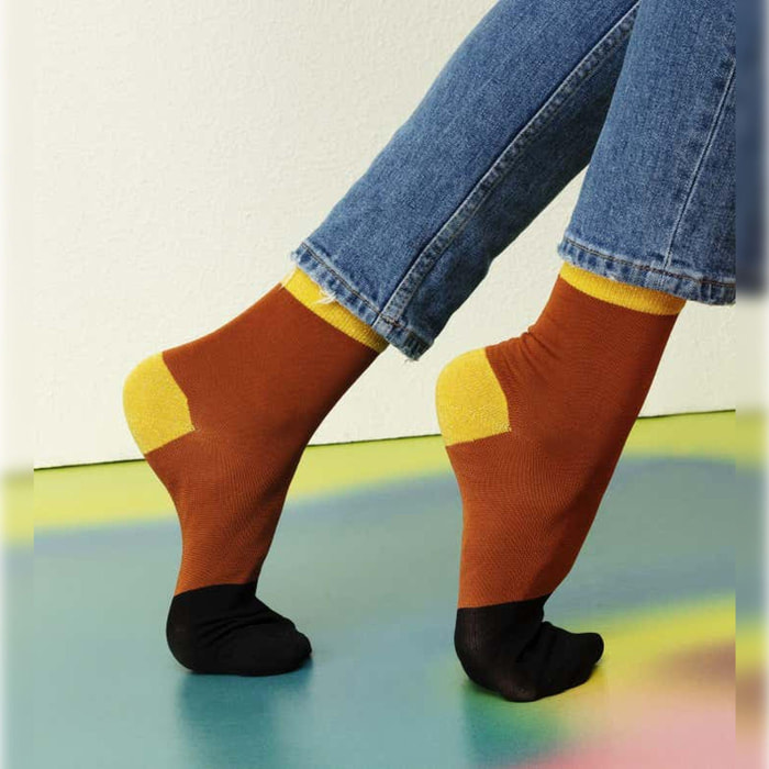 Calcetines liza ankle marrón y naranja