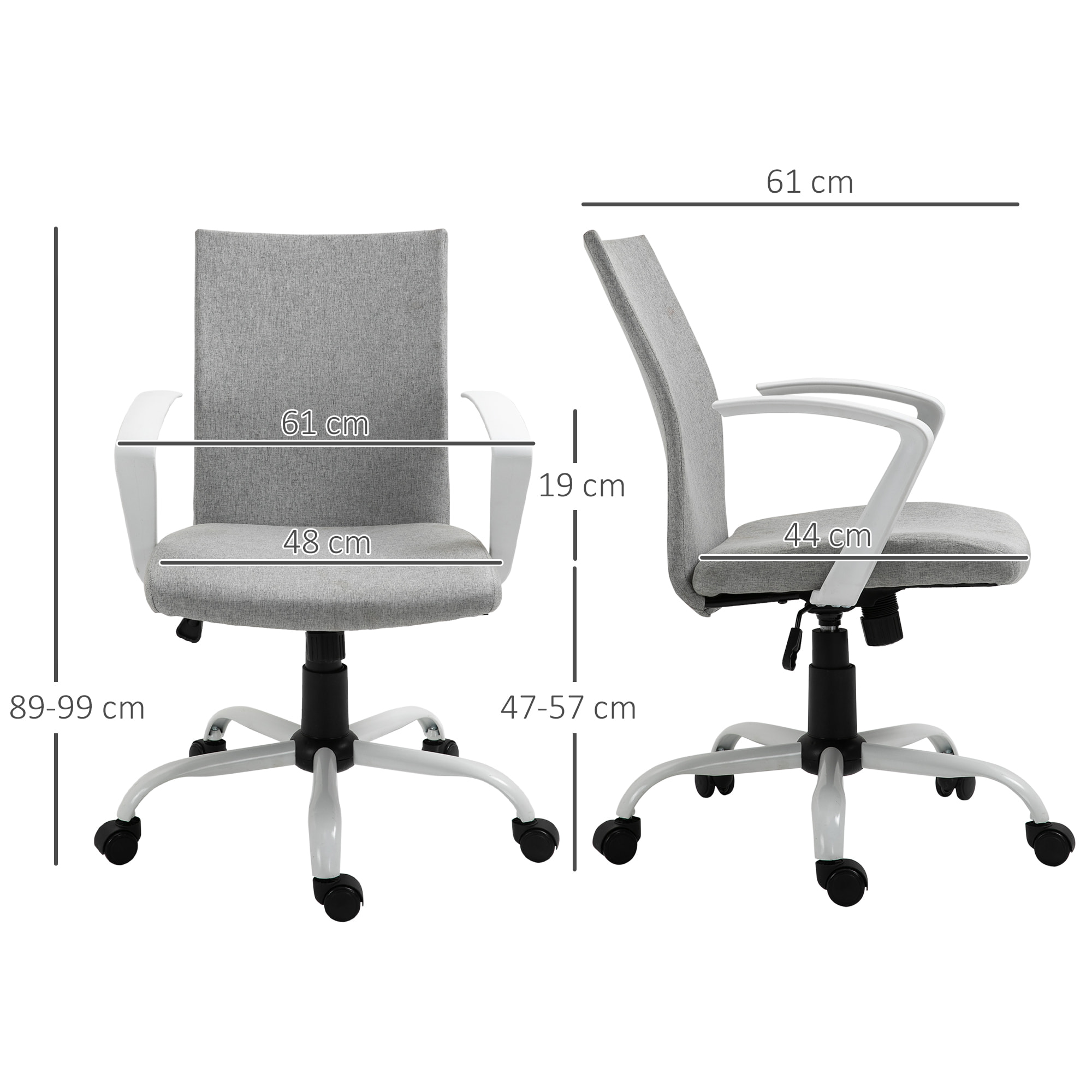 Chaise de bureau ergonomique hauteur réglable pivotante 360° piètement acier blanc lin gris clair