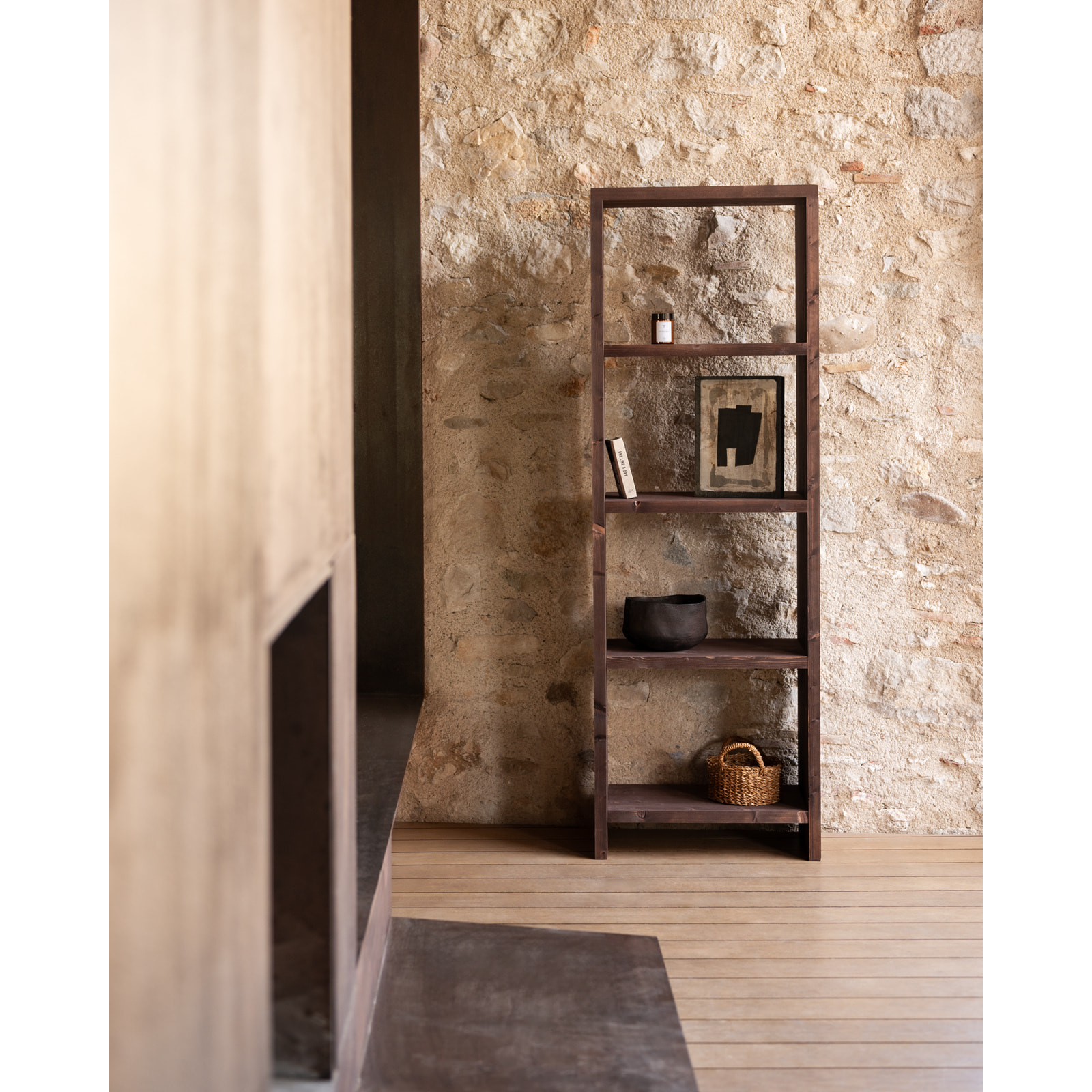 Étagère en bois massif ton noyer de 180x60cm Hauteur: 180 Longueur: 60 Largeur: 35