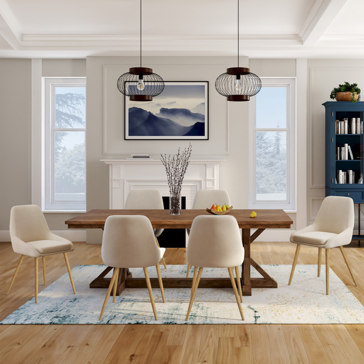 Chaises Olivia en velours crème et pieds bois - lot de 6