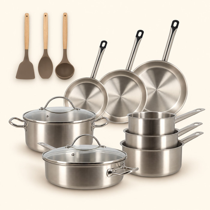Batterie de cuisine 11 pièces acier inoxydable - tous feux PROFESSIONNEL