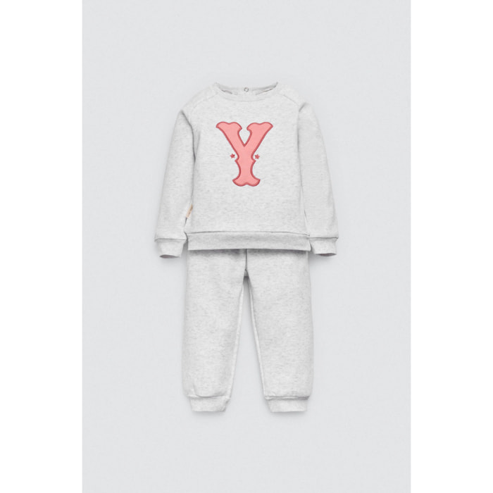 Set per neonato con felpa stampata grigia e jogger