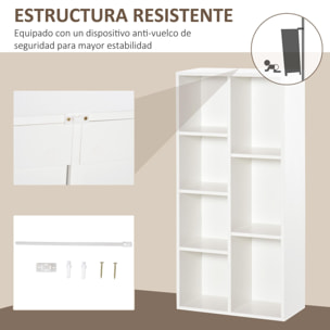 Estantería para Libros Librería de Madera con 7 Compartimentos de Almacenaje Plantas Archivos para Sala de Estar Dormitorio Oficina 50x24x106 cm Blanco