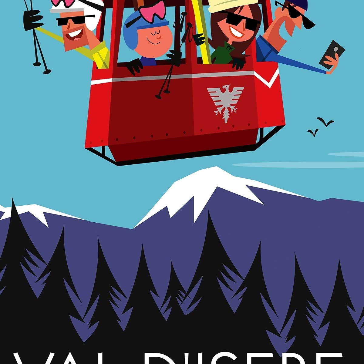 Affiche Ski à Val D'Isère Affiche + cadre en bois - Noir