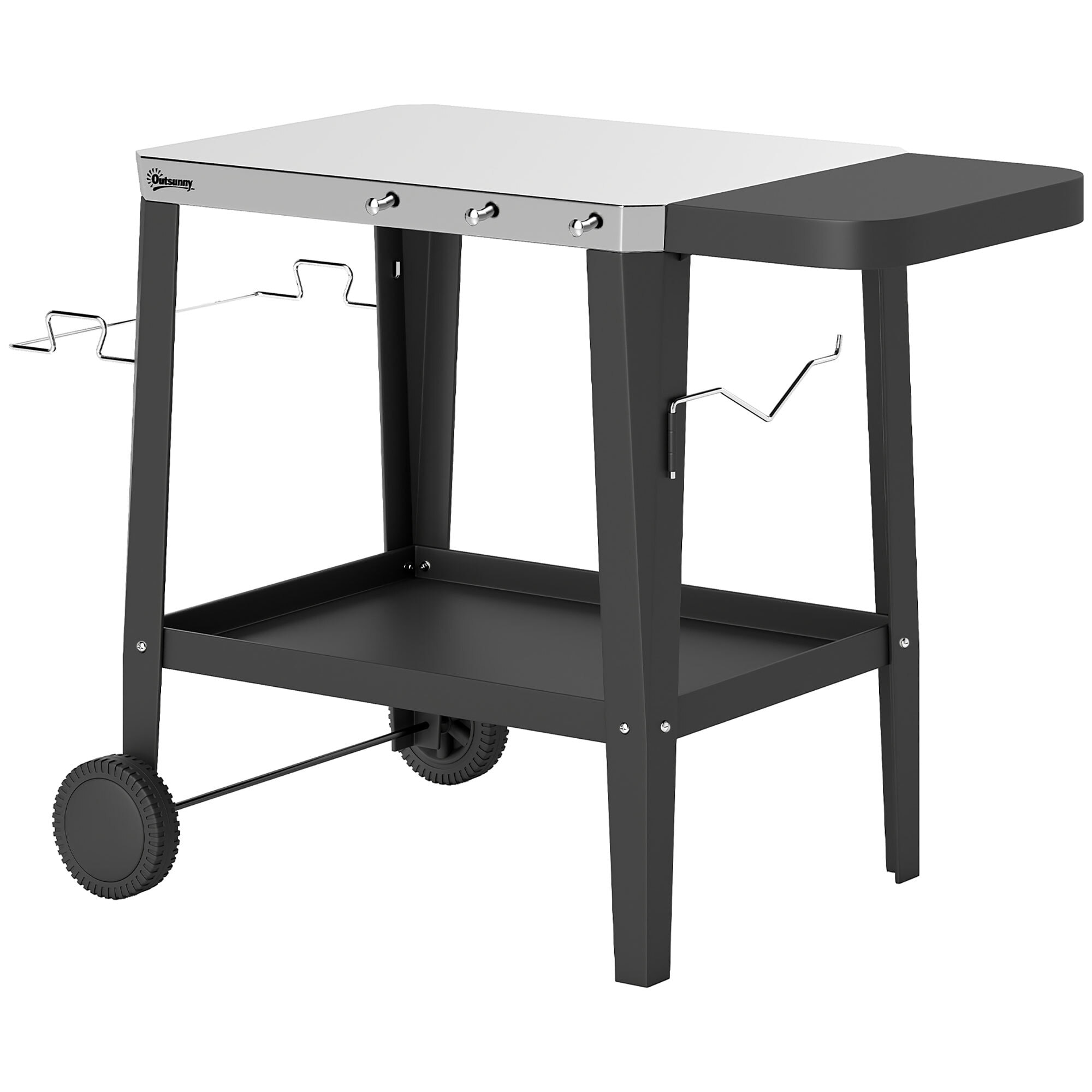 Desserte jardin étagère tablette latérale pliable acier inox noir