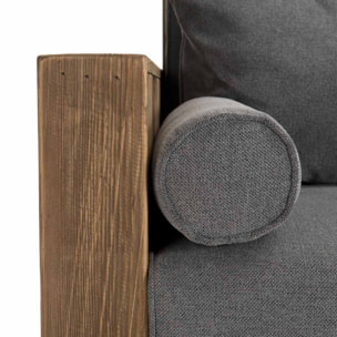 ANDRIAN - Canapé 3 places bois Pin recyclé marron tissu gris