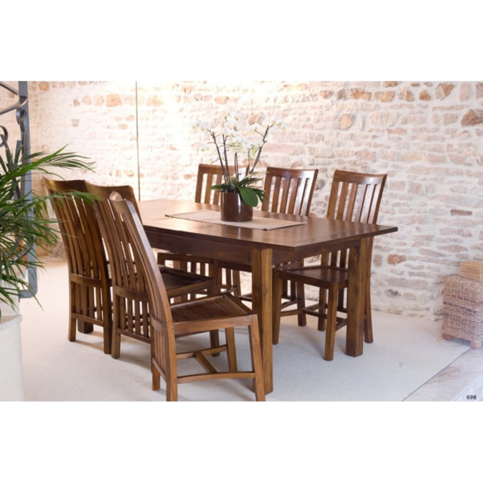 LAUREN - Table à manger rectangulaire marron rallonge 160/200cm bois Mindi