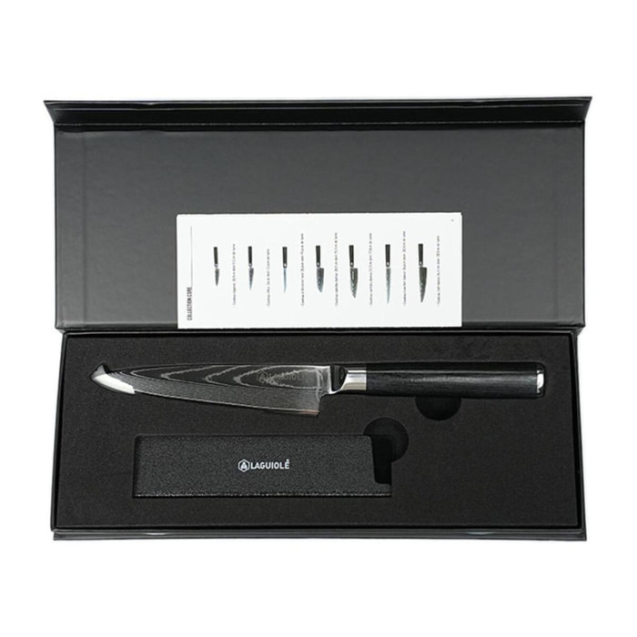 Couteau d'office noir damas   avec étui - "Core"