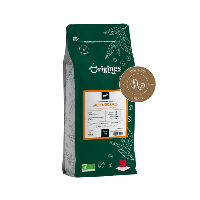 Café Bio Moka Sidamo - Pur Arabica - Grain 1 kg