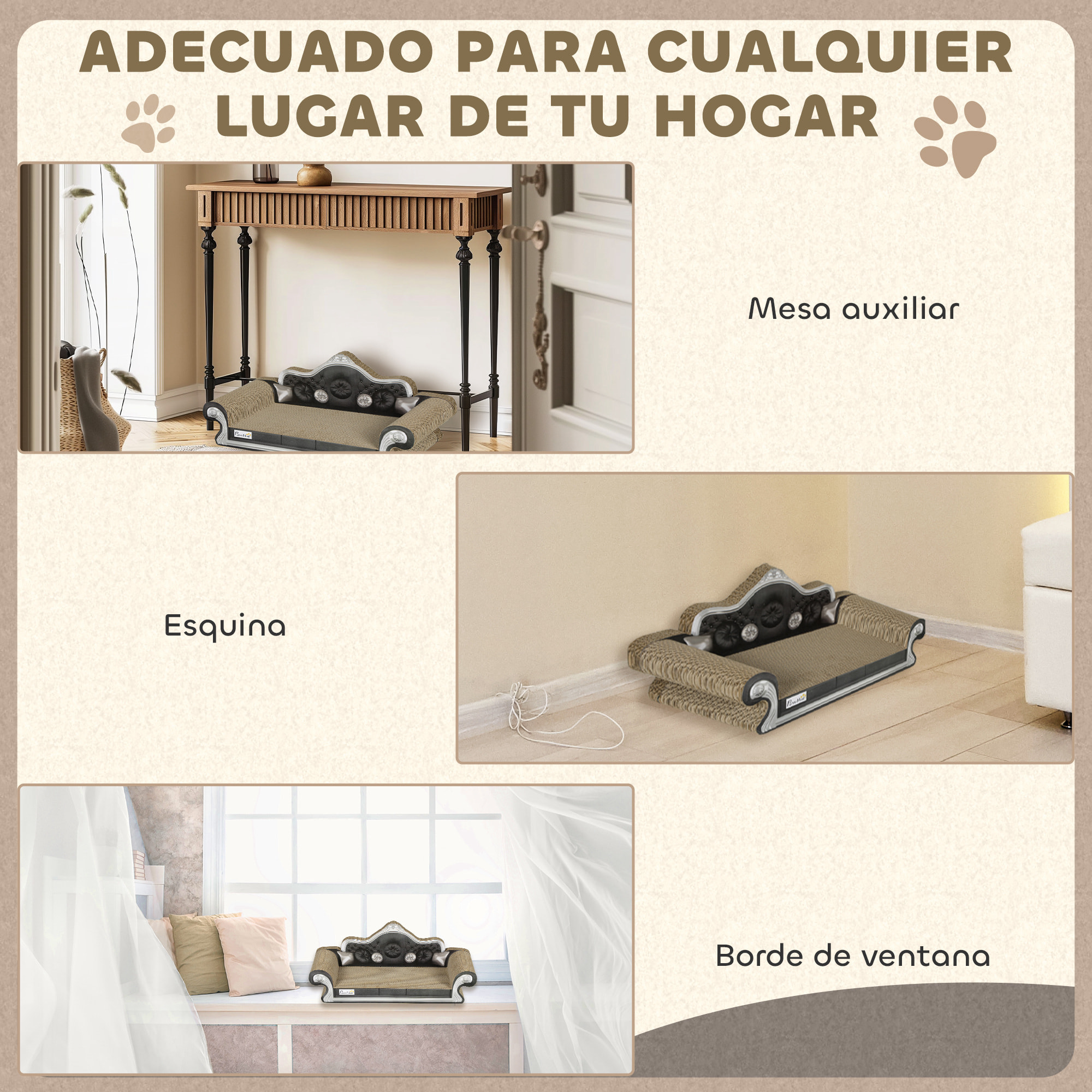 Rascador Cartón para Gatos en Forma de Sofá 2 en 1 Rascador para Gatos Sofá para Gatos con Catnip para Interior 56,5x24x26 cm Marrón