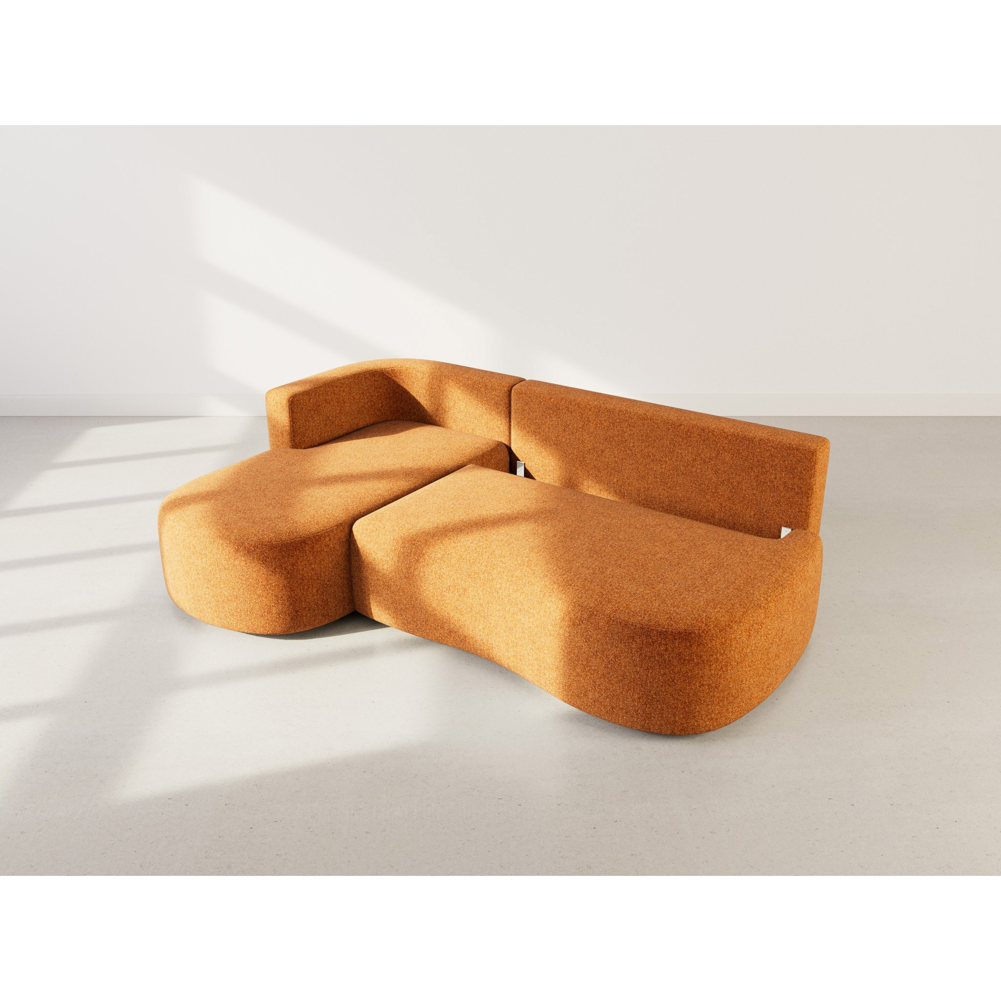 Mahina - canapé d'angle gauche 4 places convertible avec coffre en tissu texturé - Terracotta