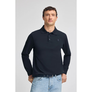 Polo blu marino a maniche lunghe in piquet con ricamo Rigby Best