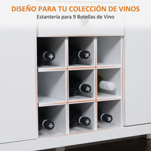 Aparador de Cocina con Botellero Aparador con 2 Cajones 2 Puertas Estantes Ajustables para 9 Botellas Buffet Auxiliar de Cocina para Comedor Salón 110x35x75 cm Blanco