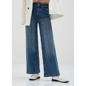 Jeans wide leg con nervature