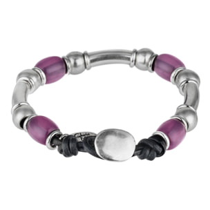 Pulsera cuero y plata Liss amatista resina