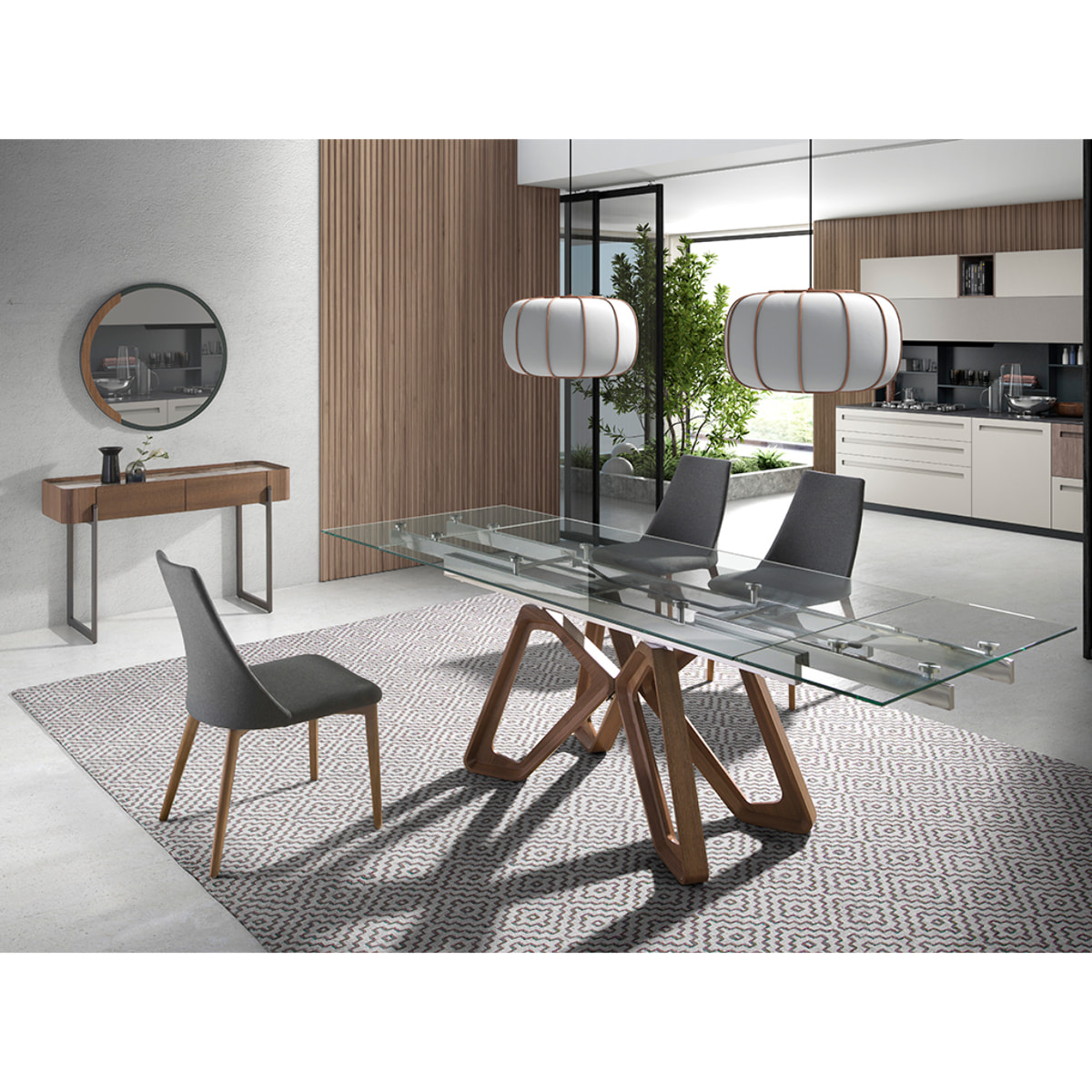 Mesa comedor extensible rectangular con tapa de cristal templado 160x90x76cm