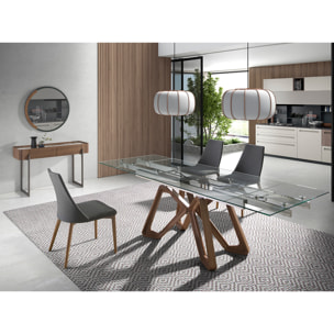 Mesa comedor extensible rectangular con tapa de cristal templado 160x90x76cm