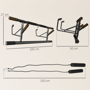 Barra de Dominadas Multifuncional Barra de Dominadas de Pared con Bandas de Resistencia Carga 150 kg para Ejercicio y Entrenamiento en Casa Gimnasio Negro y Naranja