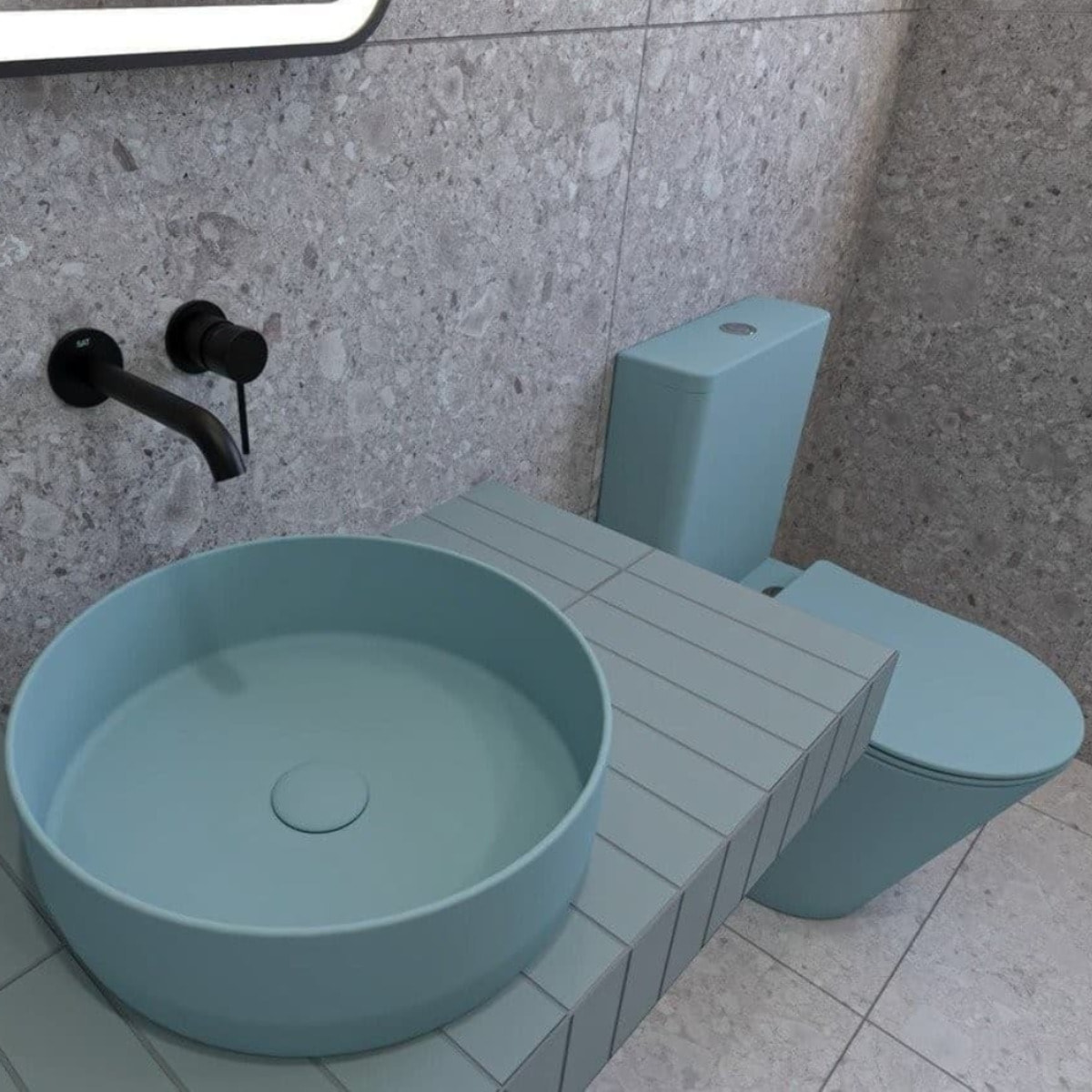 Infinitio WC à poser complet en céramique avec abattant SoftClose, vert mat (SATINF031VPSNLGEM)