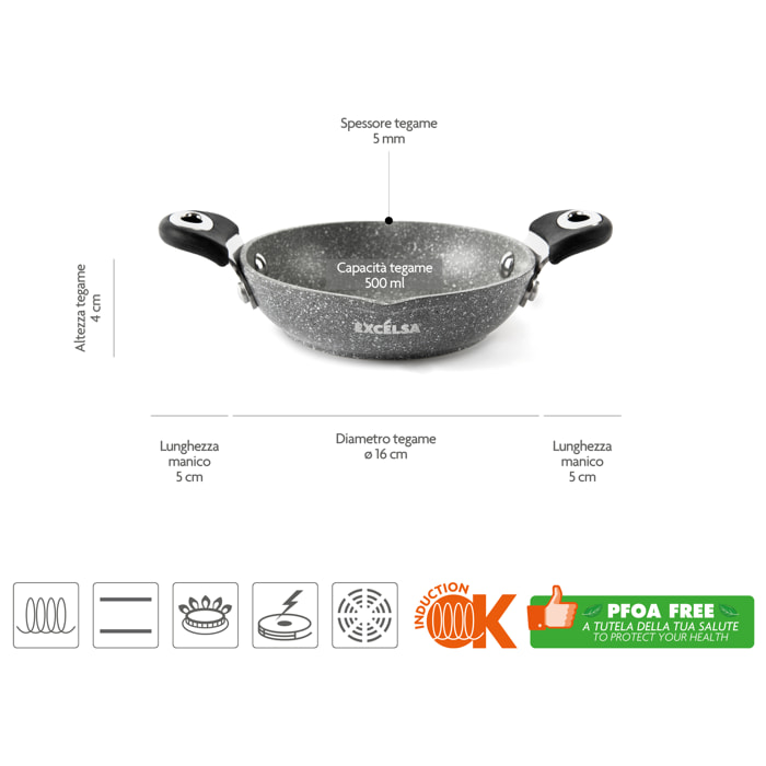 Tegame 16 cmcon Manici Excelsa – Forn-Ok, Alluminio Forgiato Grigio