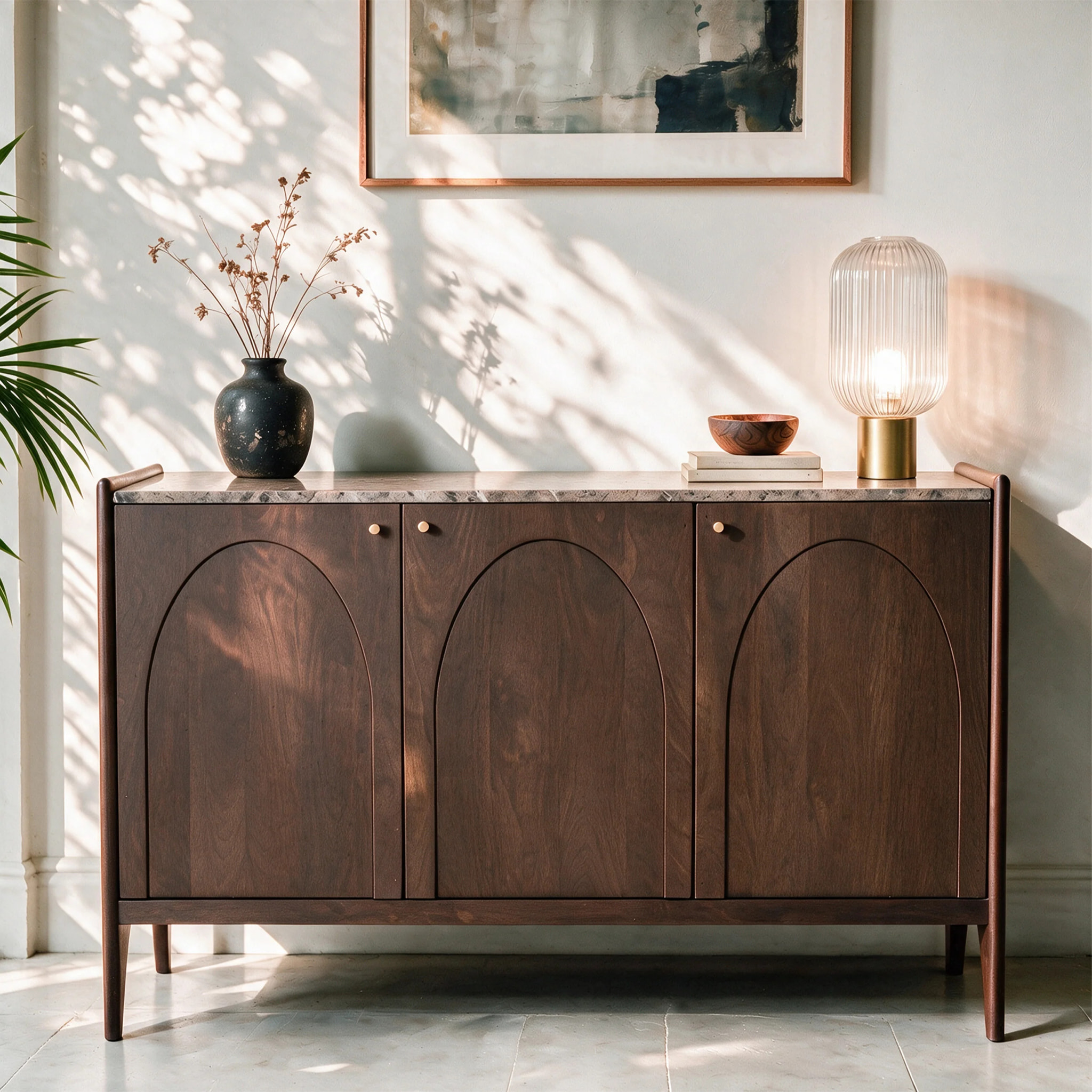 Buffet en bois de manguier et plateau en marbre - Sandro