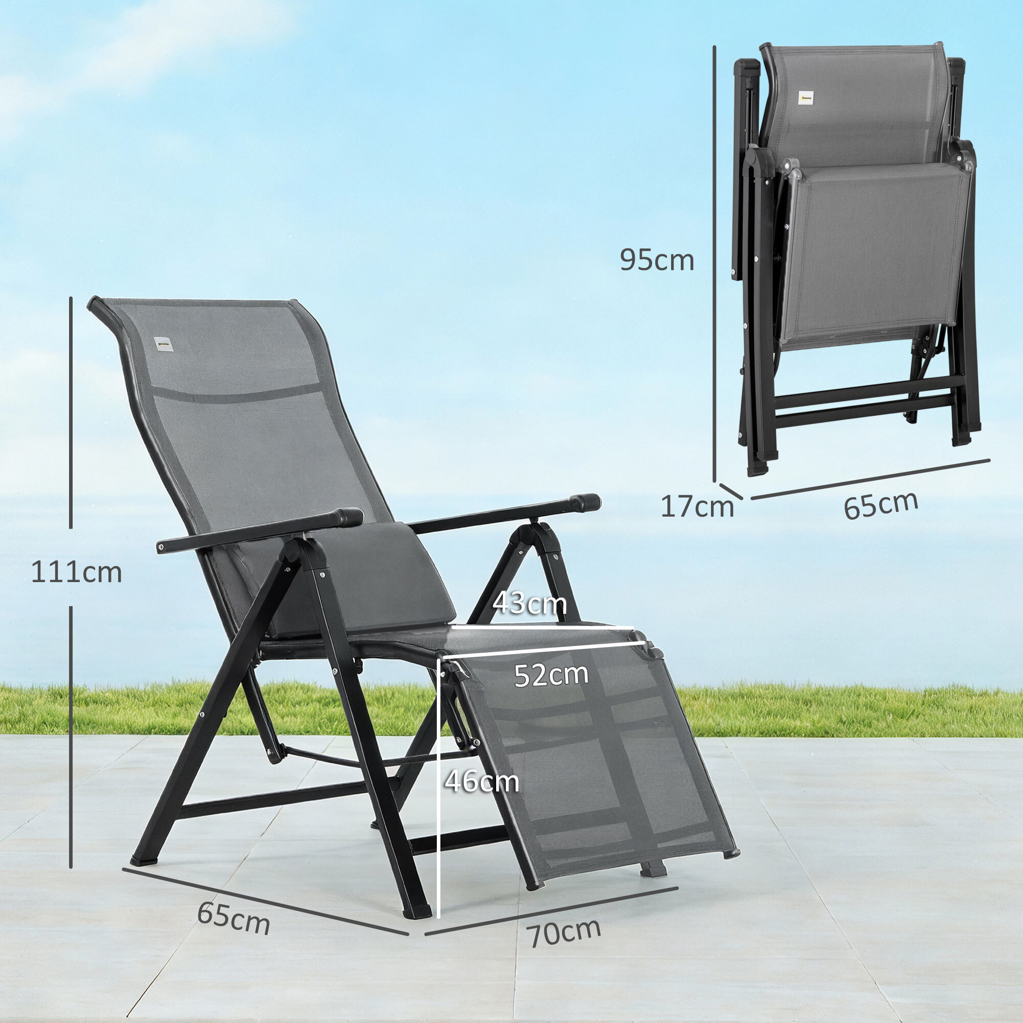 Tumbona Plegable de Jardín, Tumbona Gravedad Cero con Respaldo Ajustable en 9 Posiciones, con Cojín, para Terraza, Piscina, Playa, Carga 150 kg, 70x65x111 cm, Gris