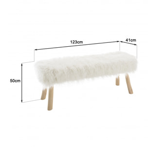 CHARLES - Banc 120x40cm peau de mouton couleur ivoire pieds bois naturel