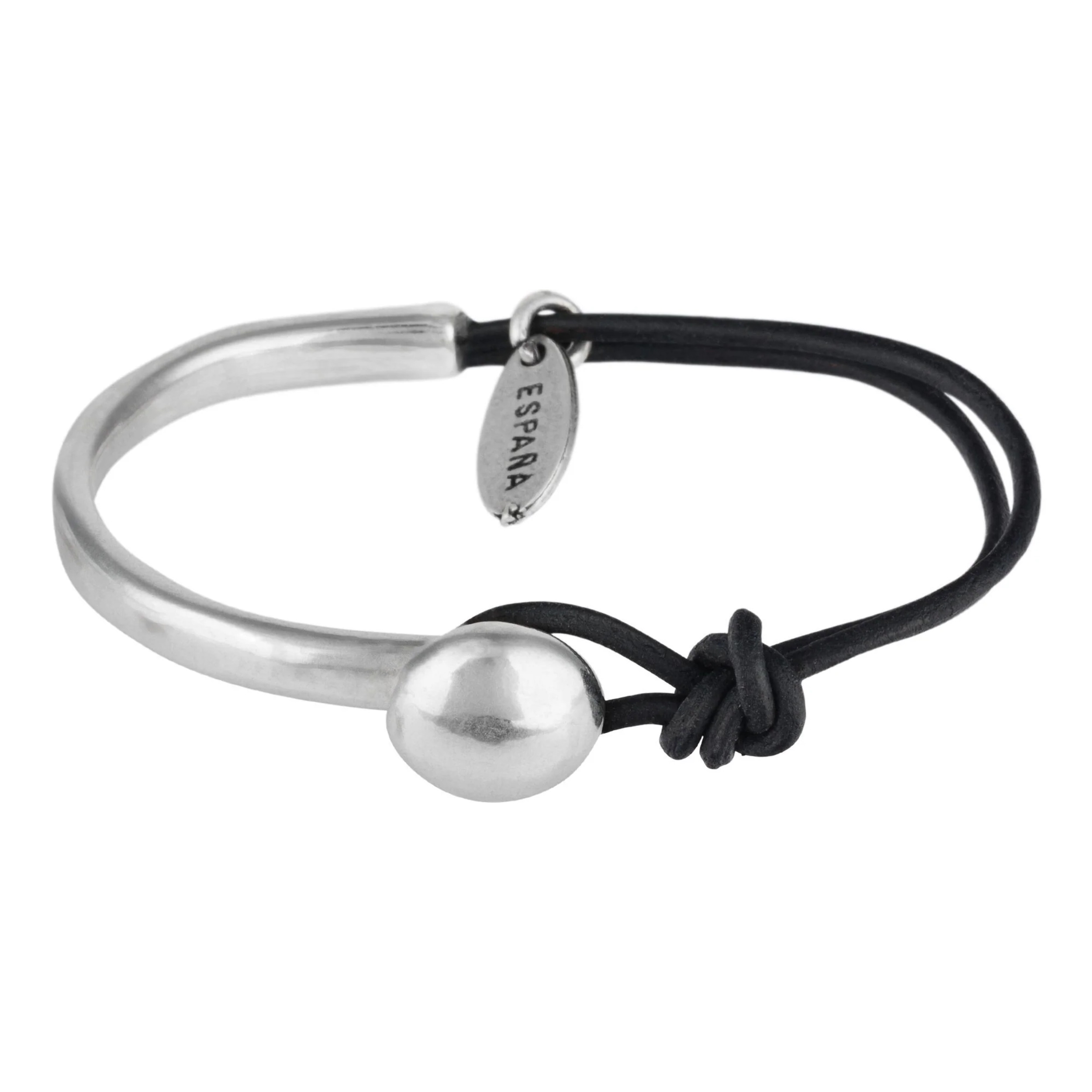 Pulsera plata cuero Unic plata-negro