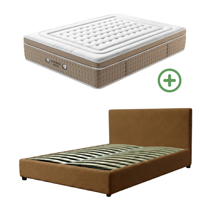 Ensemble matelas Bali & lit coffre Colisée | Mémoire de forme et ressorts ensachés | Grande capacité de stockage | Bouclette | Sable