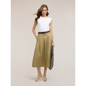 Motivi - Vestito midi con cintura e gonna in popeline - Beige