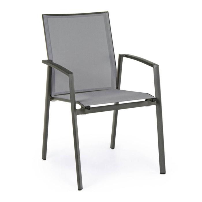Set 4 sedie da giardino ZARAGOZA in textilene e alluminio antracite, impilabili