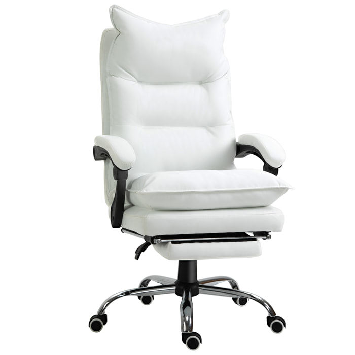 Fauteuil de bureau direction hauteur réglable dossier inclinable repose-pied intégré revêtement synthétique blanc