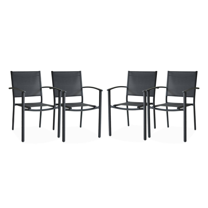 Lot de 4 fauteuils de jardin anthracite empilables aluminium et textilène P56xL57xH85cm