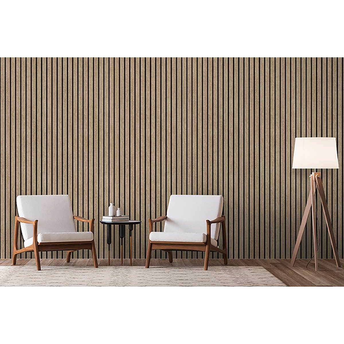 Papier peint bois clair et lignes grises modernes