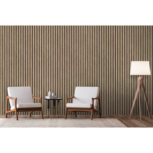 Papier peint bois clair et lignes grises modernes