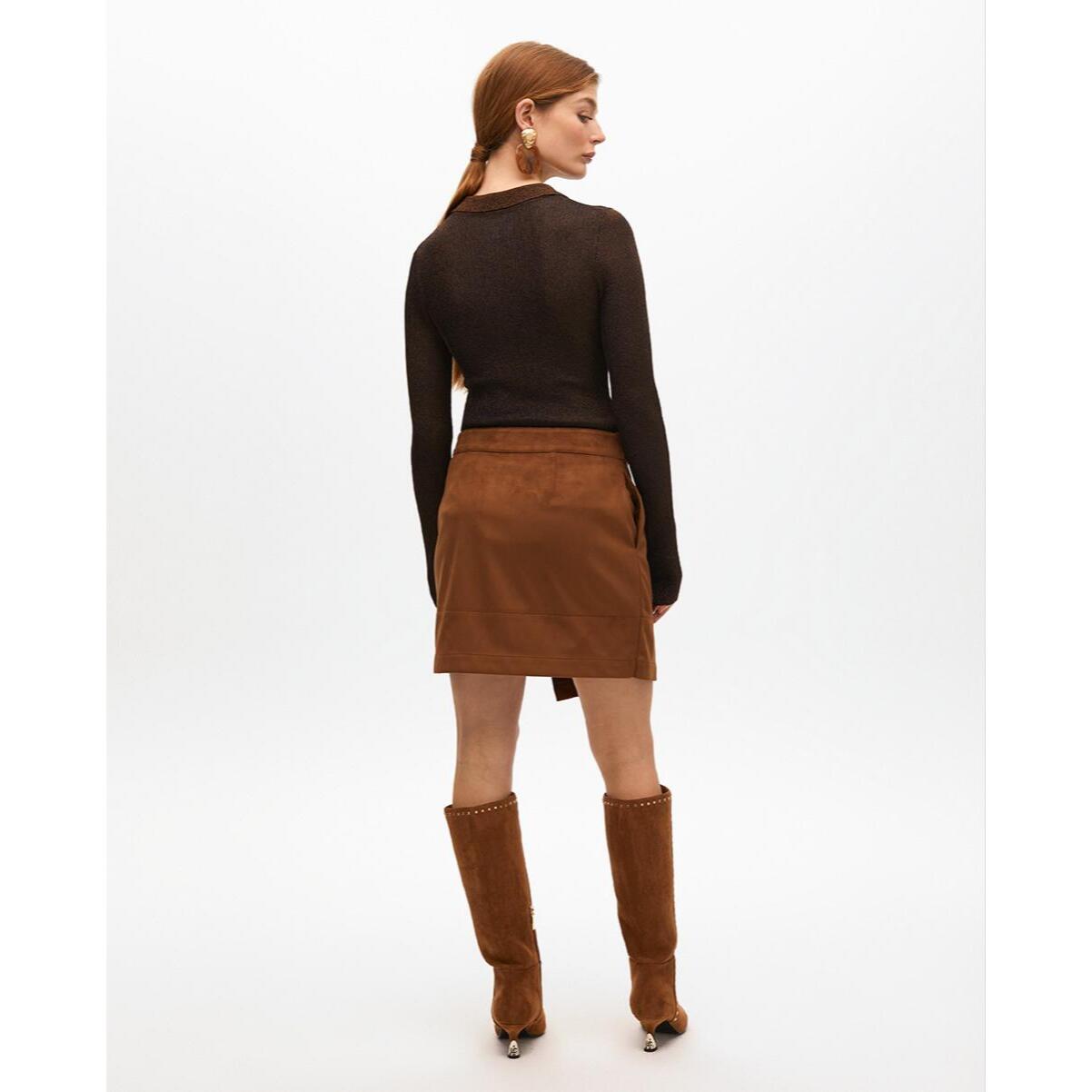 Gonna Mini in Pelle Scamosciata con Spacco