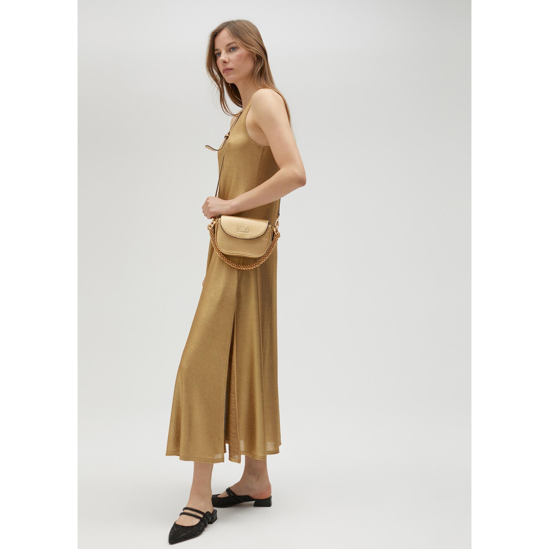 Vestito lungo dorato con spalline