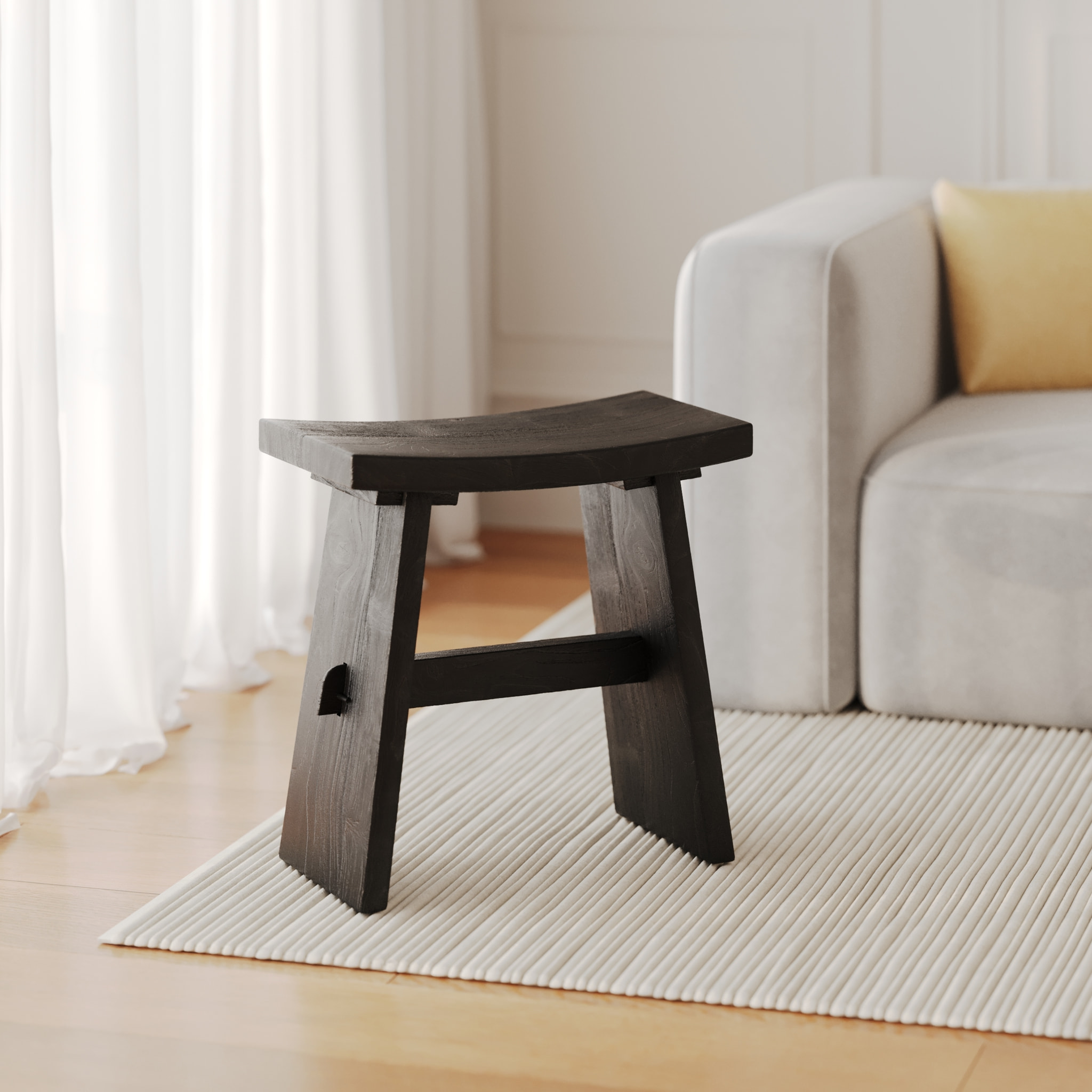 Tabouret en bois de teck recyclé peint en noir - Eka