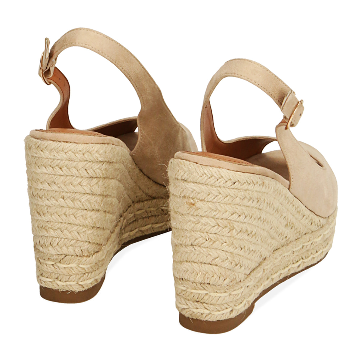 Sandalias beige microfibra cuña 10,5 cm