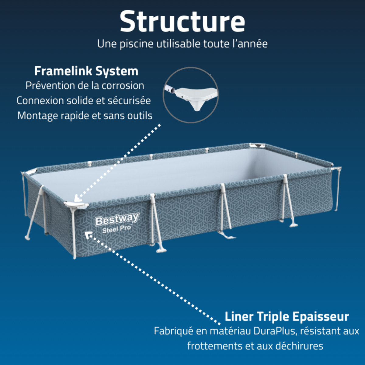 Bestway Piscine hors sol - Rectangulaire - Steel Pro - Décor graphique - 366 x 201 x 66 cm
