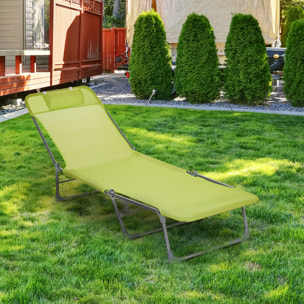 Tumbona Plegable y Reclinable con Reposacabezas y Respaldo Ajustable Verde