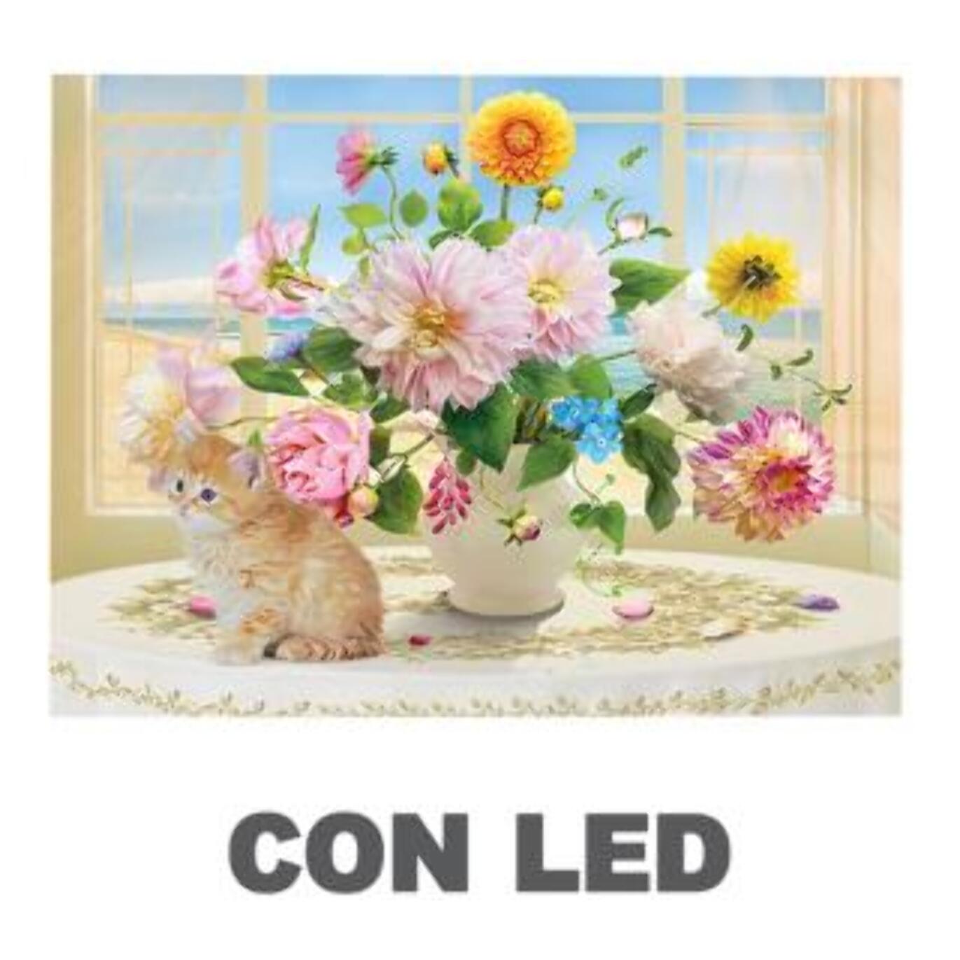 Quadro con led vaso di fiori bianco rettangolare cm40x30x1,8